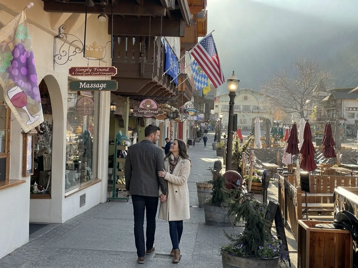 Couple walking Front Street in Leavenworth