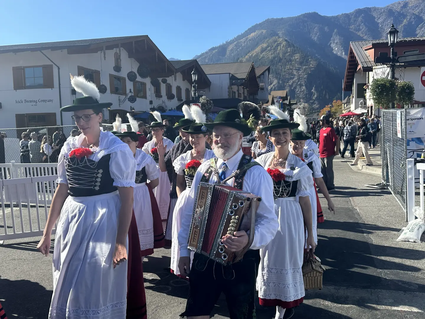 Accordion player leading parade through Leavenworth streets