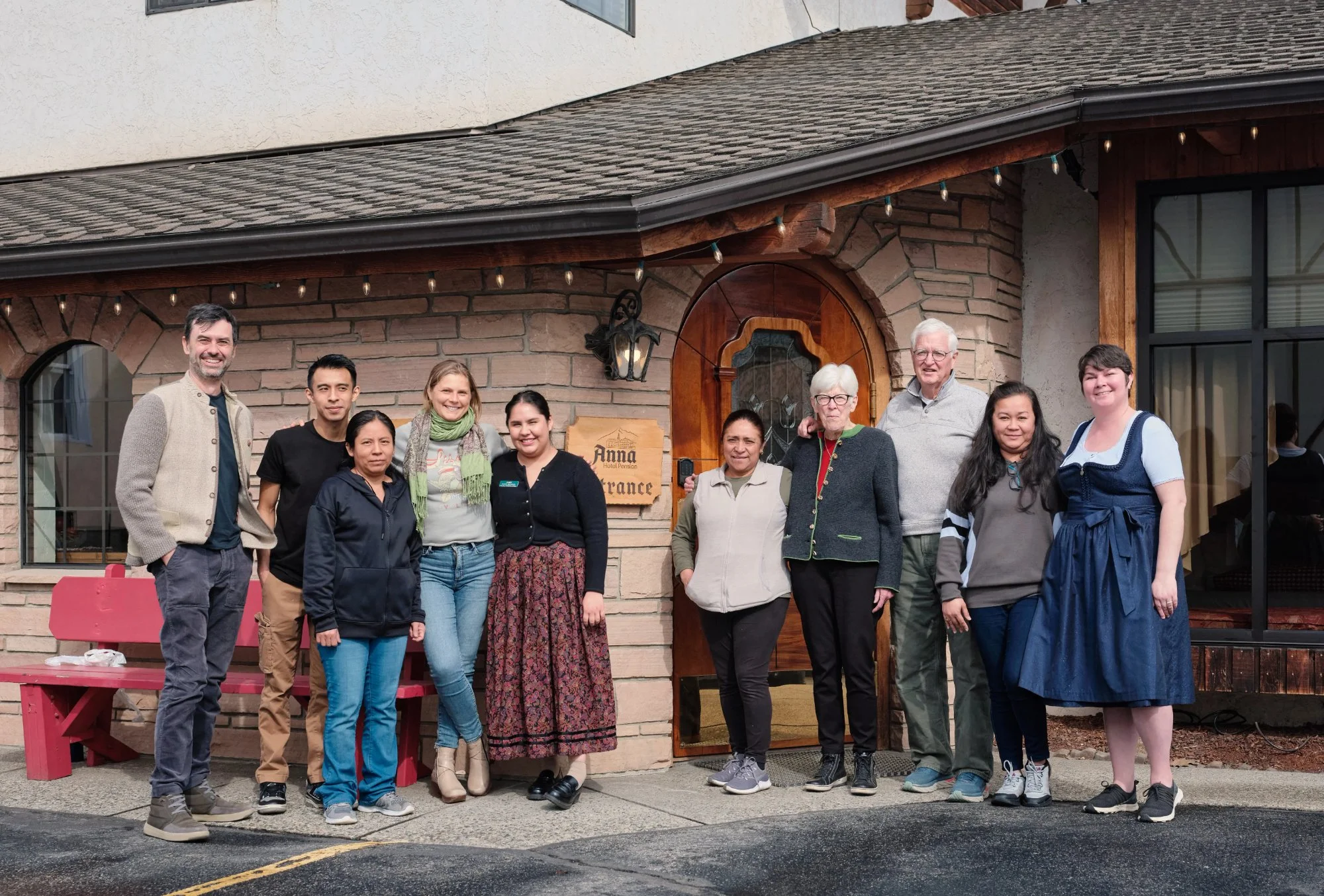 The Pension Anna team outside the hotel entrance