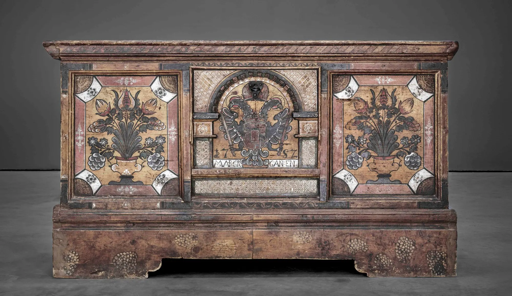 Autumn Suite Truhe — hand-painted Alpine chest, Alpbachtal 1782