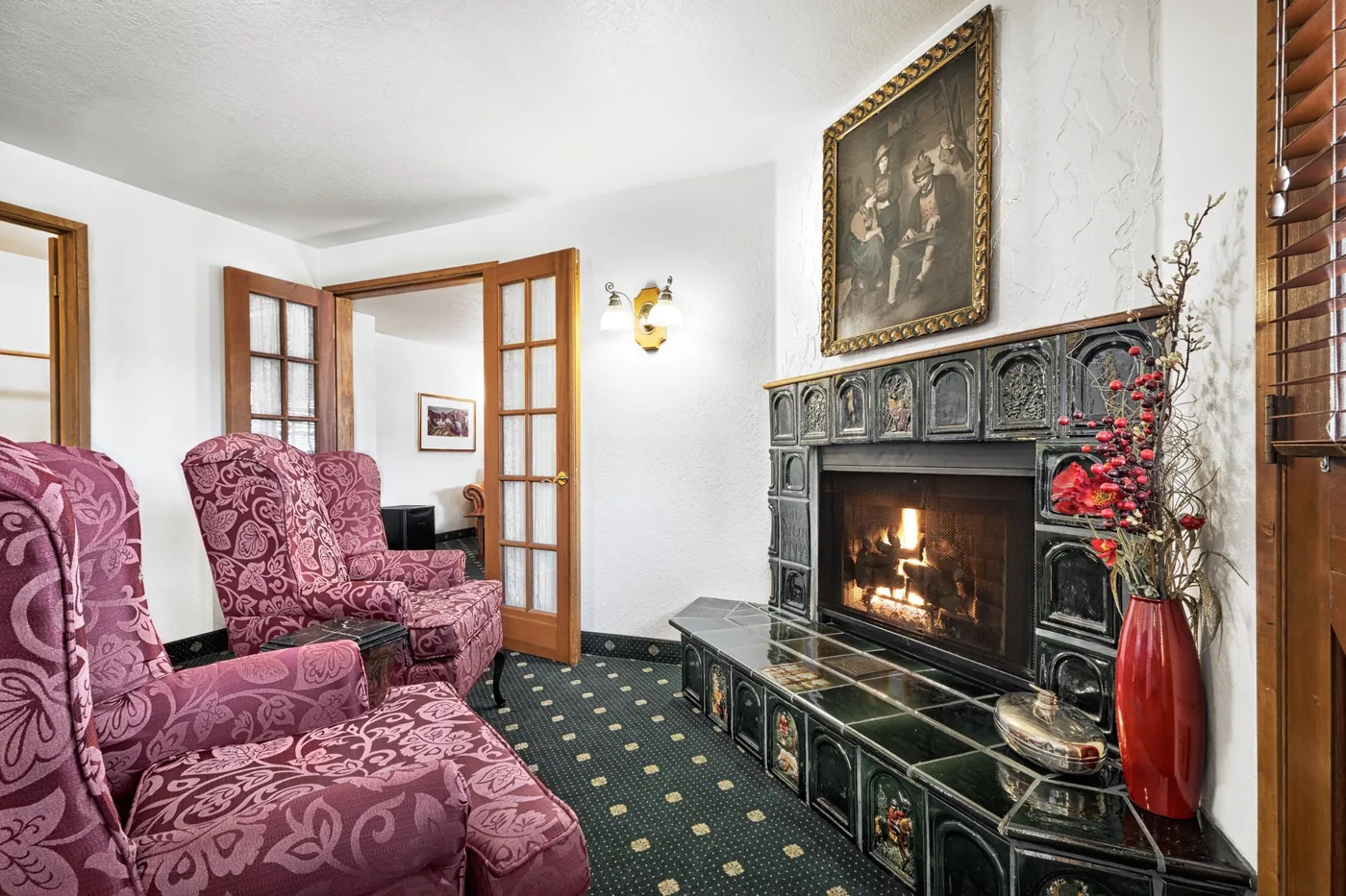 Ottman Suite sitting room and fireplace